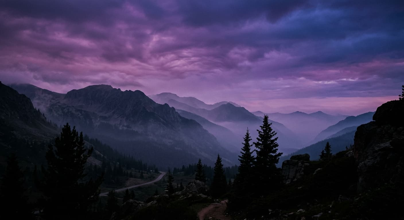 Górski krajobraz o zmierzchu